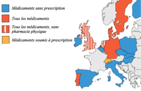 carte du commerce des médicaments dans les pays de l'union européenne ouest